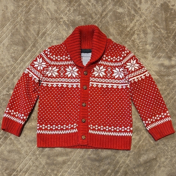 Tahari Red Sweater Nordic Snowflake Pattern Size 12 Months - Picture 1 of 4